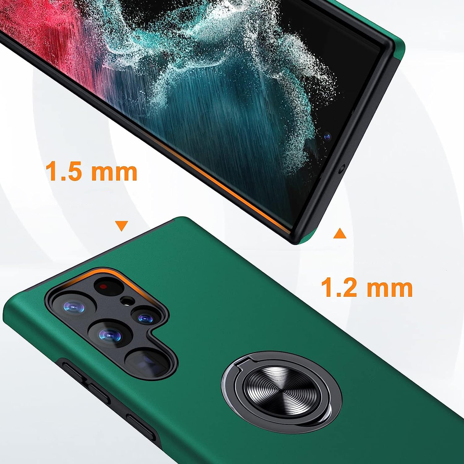 Husa pentru Samsung Galaxy S22 ULTRA, inel rotativ 360° si Kickstand, Protectie Militara Antisoc, cu disipare termica, Verde