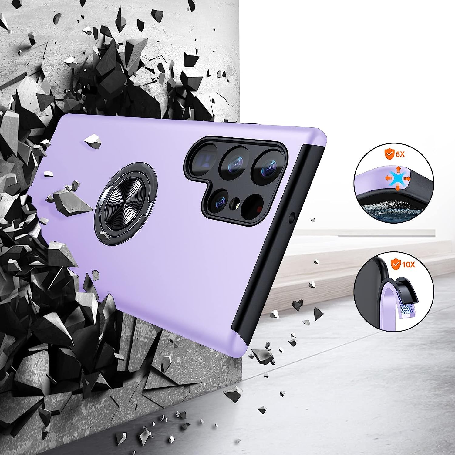 Husa pentru Samsung Galaxy S22 ULTRA, inel rotativ 360° si Kickstand, Protectie Militara Antisoc, cu disipare termica, Purple