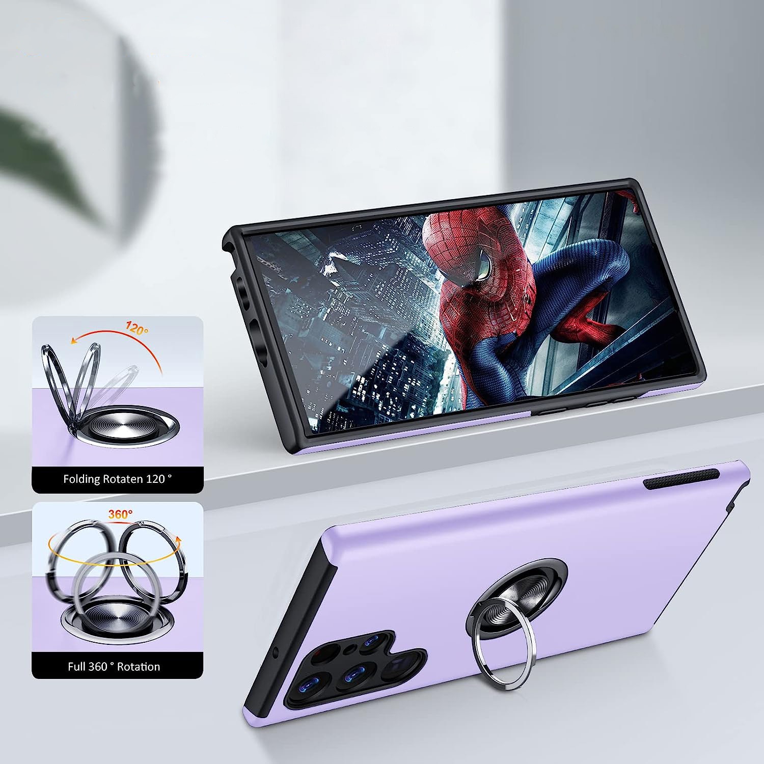 Husa pentru Samsung Galaxy S22 ULTRA, inel rotativ 360° si Kickstand, Protectie Militara Antisoc, cu disipare termica, Purple