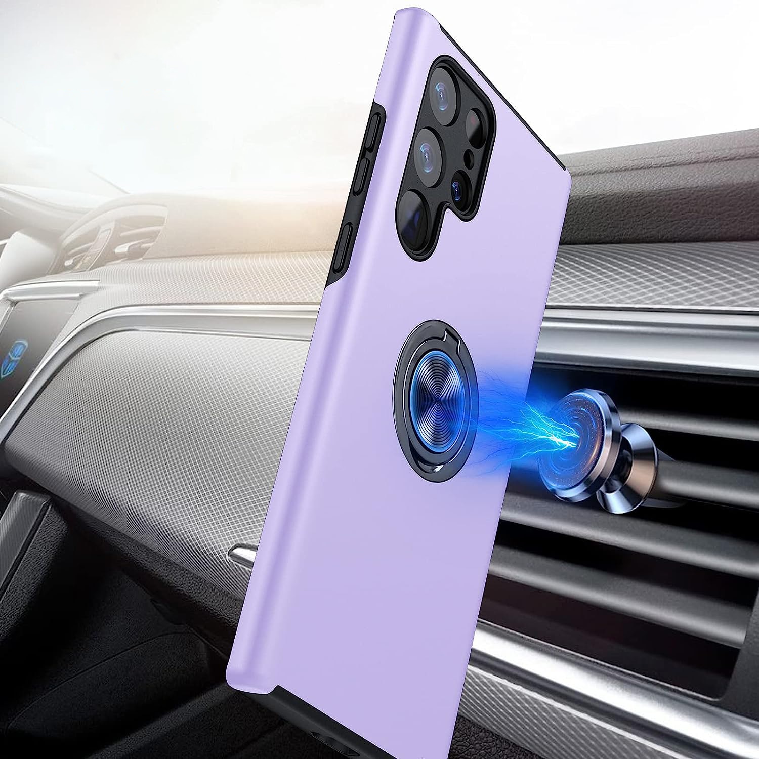 Husa pentru Samsung Galaxy S22 ULTRA, inel rotativ 360° si Kickstand, Protectie Militara Antisoc, cu disipare termica, Purple