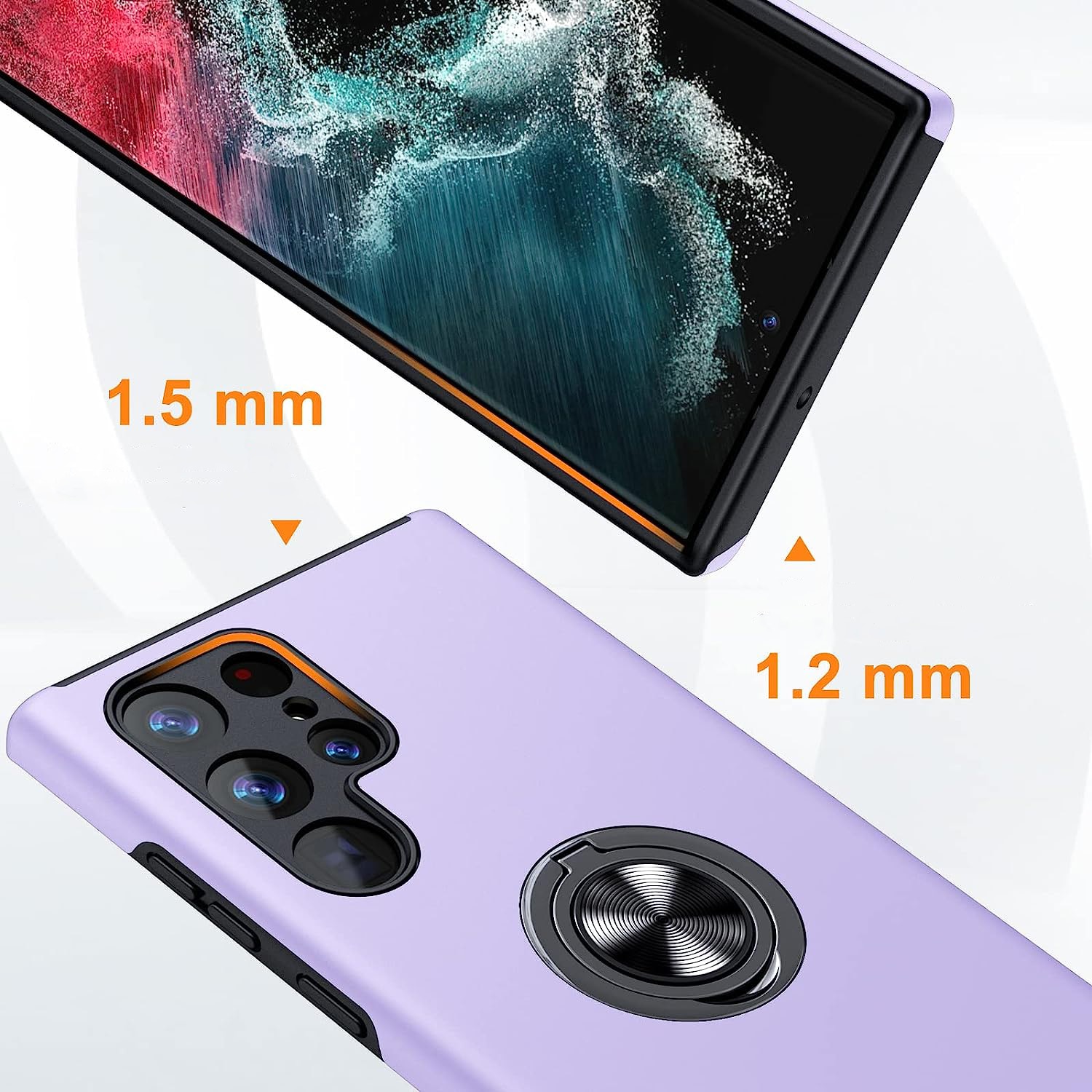 Husa pentru Samsung Galaxy S22 ULTRA, inel rotativ 360° si Kickstand, Protectie Militara Antisoc, cu disipare termica, Purple