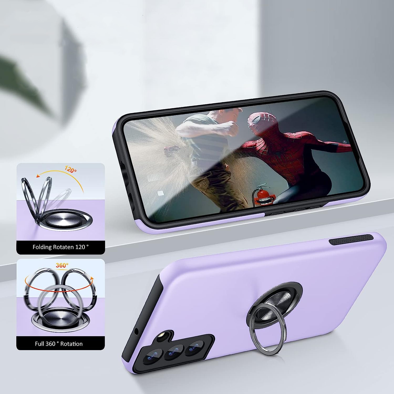Husa pentru Samsung Galaxy S22, inel rotativ 360° si Kickstand, Protectie Militara Antisoc, cu disipare termica, Purple