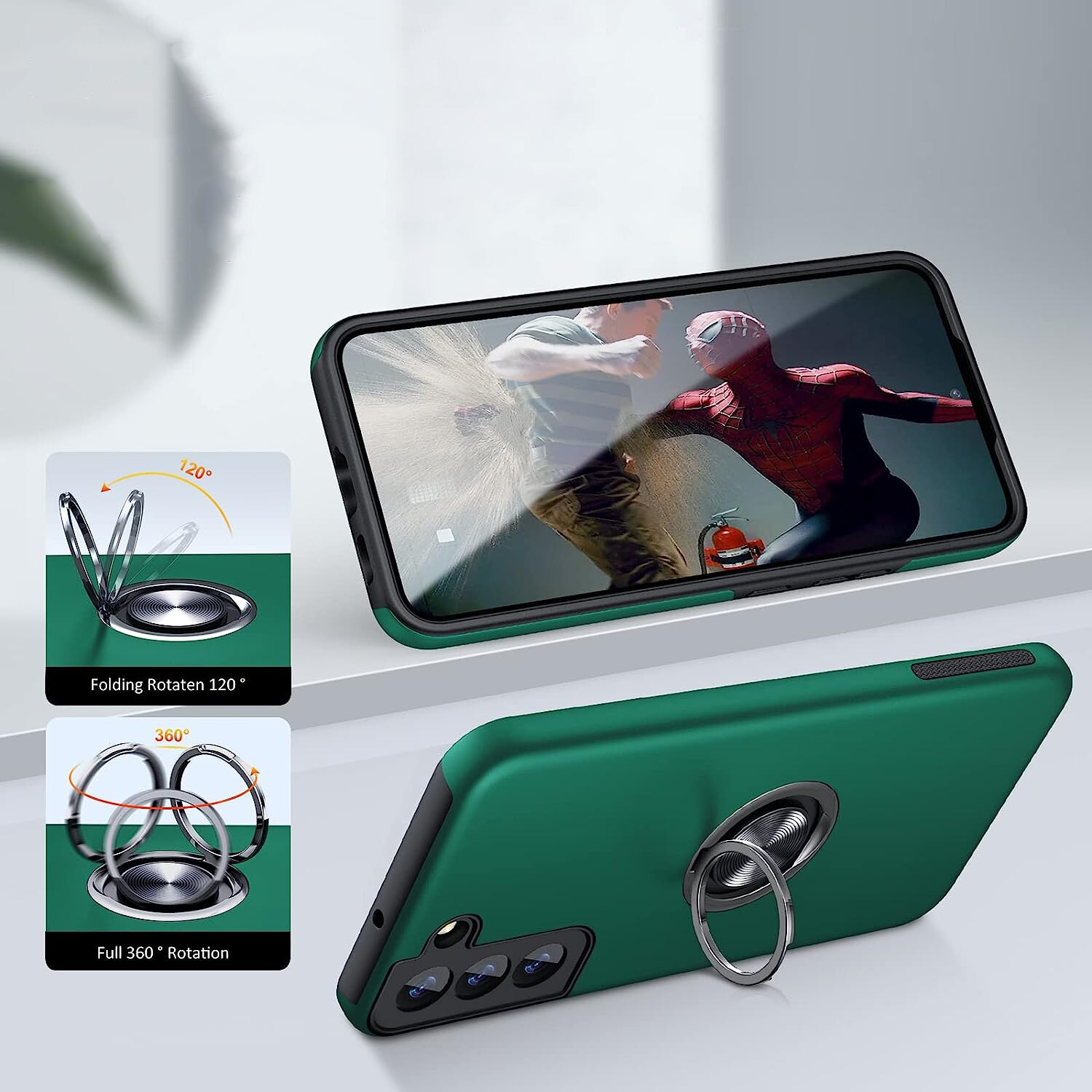 Husa pentru Samsung Galaxy S22, inel rotativ 360° si Kickstand, Protectie Militara Antisoc, cu disipare termica, Verde