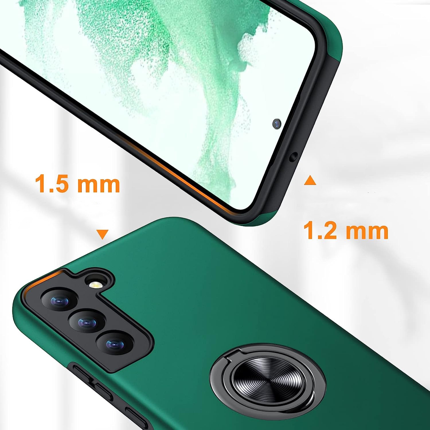Husa pentru Samsung Galaxy S22, inel rotativ 360° si Kickstand, Protectie Militara Antisoc, cu disipare termica, Verde