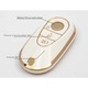 Husa de protectie Premium pentru cheie Mercedes-Benz, material TPU de inalta calitate, compatibila cu S-Class, C-Class, E-Class, G-Class, EQS, W223, W206, S350, S400, S450, S500,3 Butoane, Alb/Auriu, LUVLU™