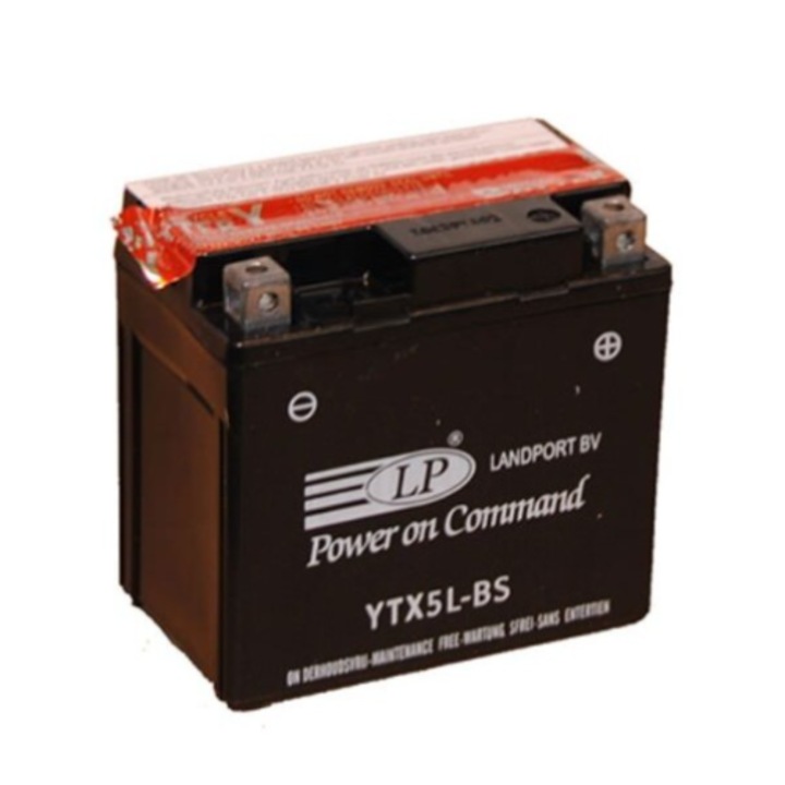Baterie motocicleta Landport AGM LP YTX5L-BS, tensiune 12 V, amperaj 4 Ah, cu pachet acid