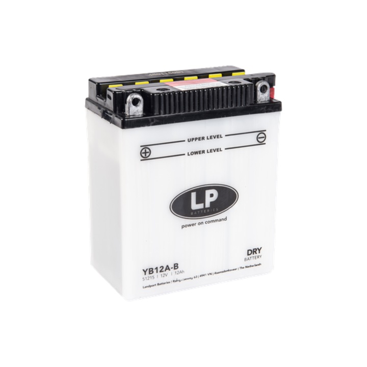 Baterie motocicleta Landport LP YB12A-B, tensiune 12 V, amperaj 12 Ah, cu pachet acid