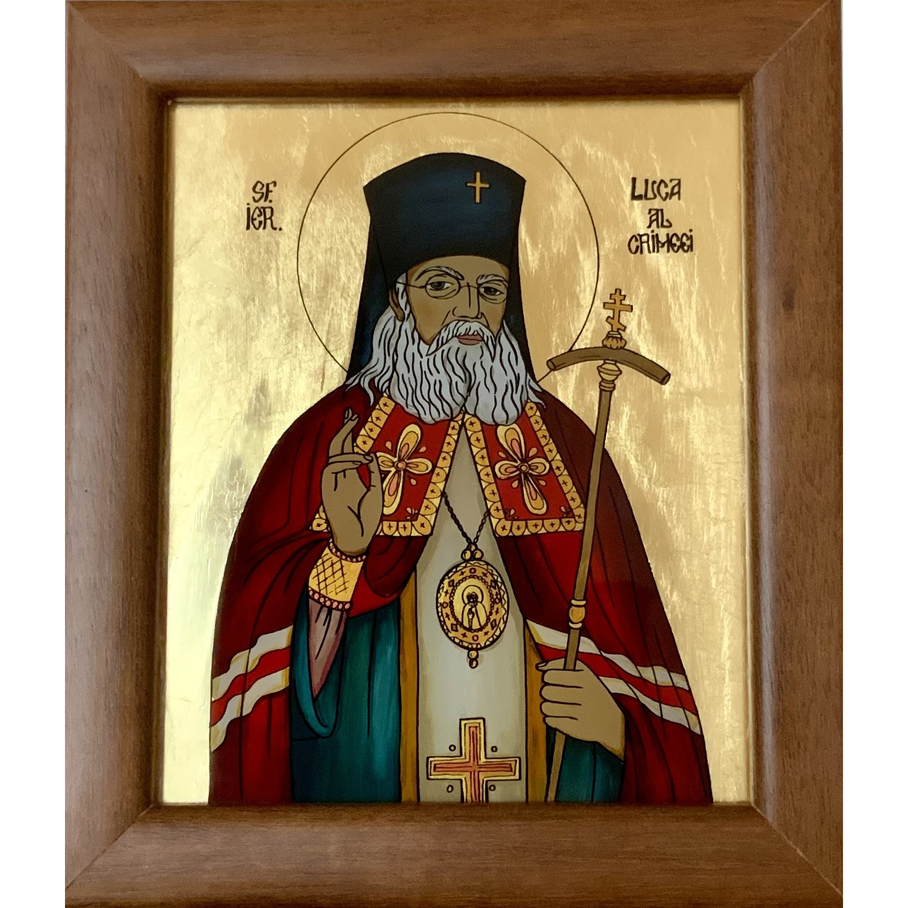 Icoana pictata manual pe sticla, Sfantul Ierarh Luca al Crimeei, Sf