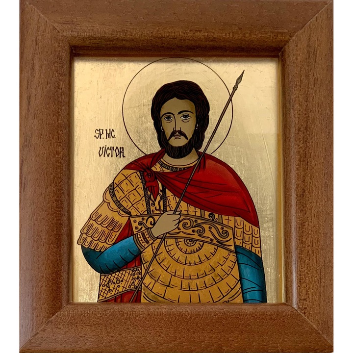 Icoana pictata manual pe sticla, Sfantul Mucenic Victor, Sf Victor, 16x13cm