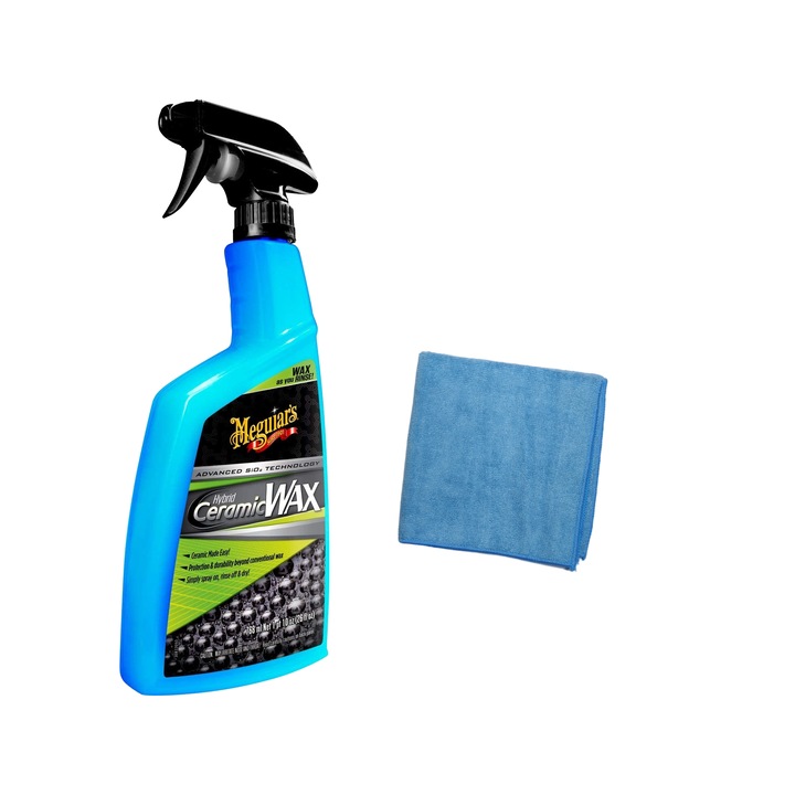Spray Ceara Lichida Auto Ceramica Meguiar's Hybrid Ceramic Wax + Laveta Microfibra Pufoasa