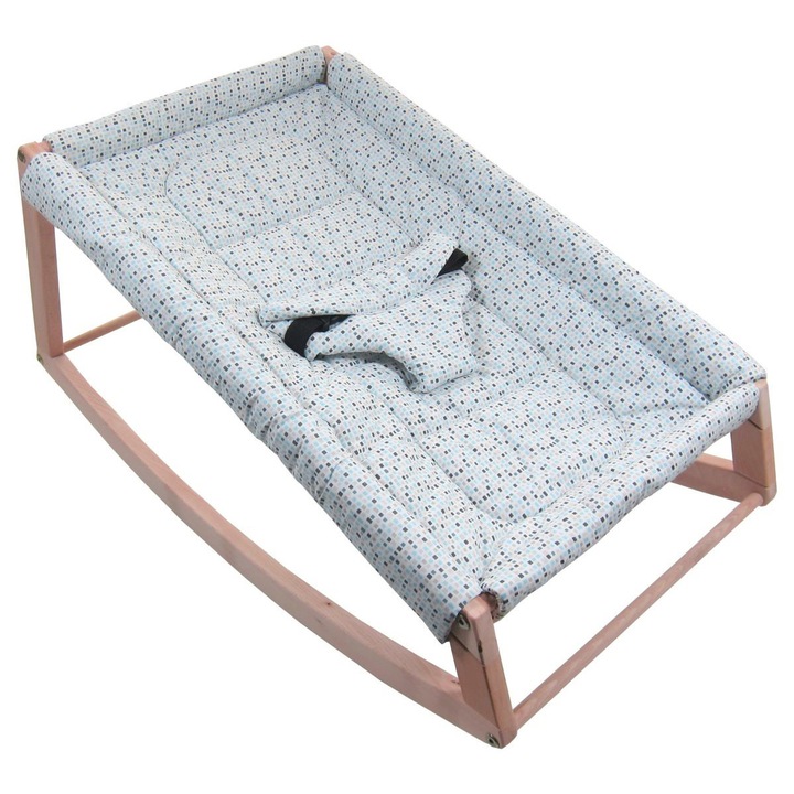 Bébi hintaszék, mérete 82 x 37 cm, tömör bükkfa, LL01N szürke/kék kockás, Primii Pasi