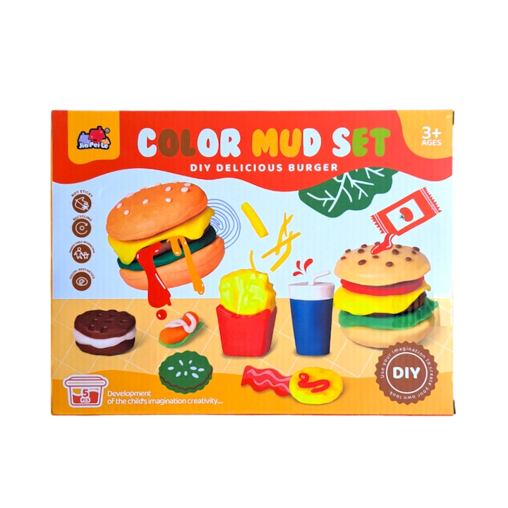 Set creativ pasta modelaj cu accesorii, Color Mud DIY Delicious Burger