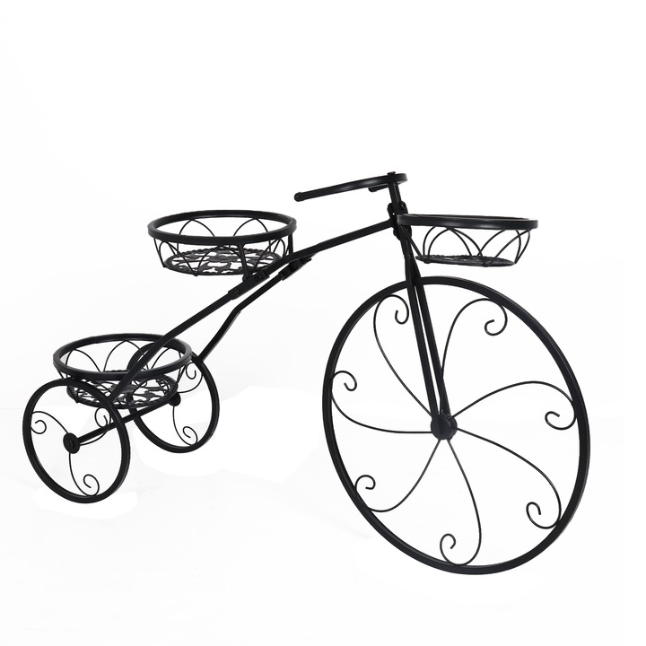 Suport pentru flori in forma de bicicleta Vintage, UNHO, 3 rafturi, dimensiune 80x50x24 cm