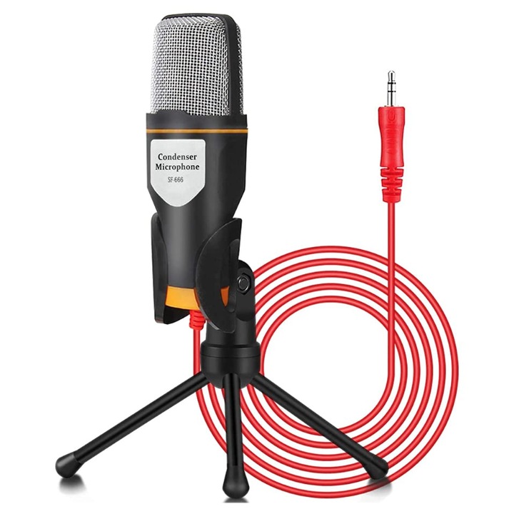 Microfon Profesional SF666 pentru Inregistrare Vocala Si Karaoke Negru