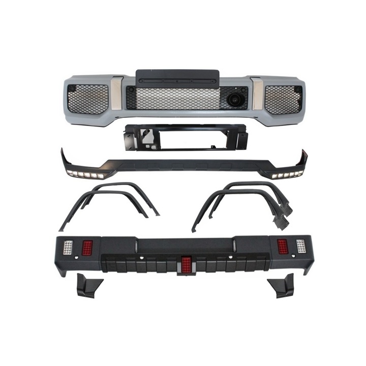 Pachet Exterior compatibil cu Mercedes G-Class W463 1989-2017 G63 G65 Design cu Prelungiri Aripi Extensii si Prelungire Bara Fata DRL LED