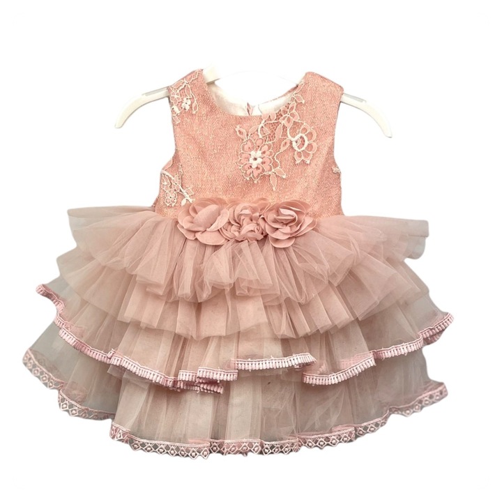 Детска рокля за повод и кръщене Chicago, памук, тюл и дантела, Розово