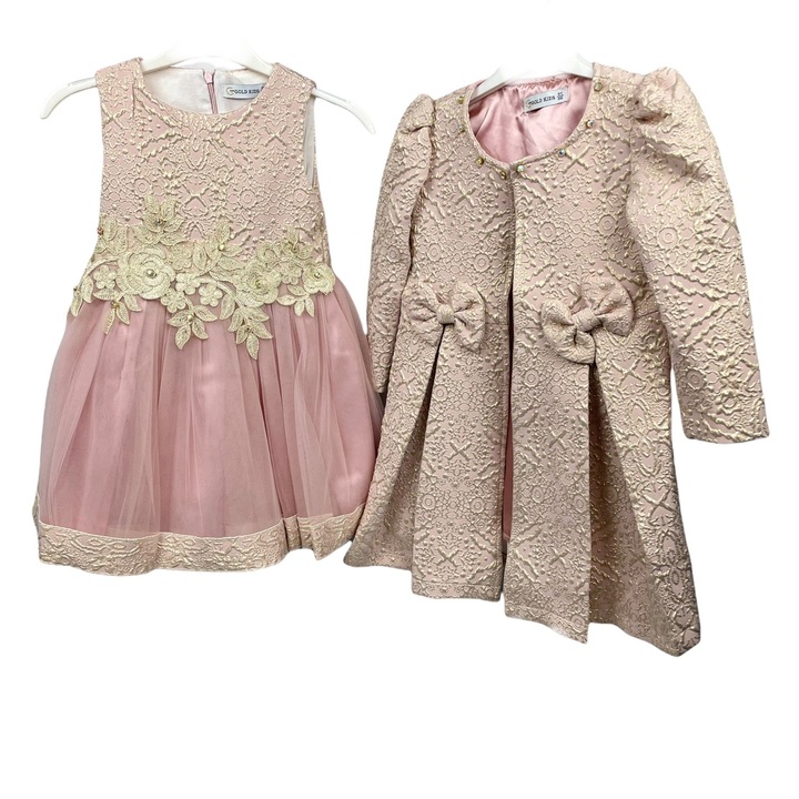 Rochita cu trench lung si gentuta de ocazie Dallas pentru copii, bumbac si tul, Roz