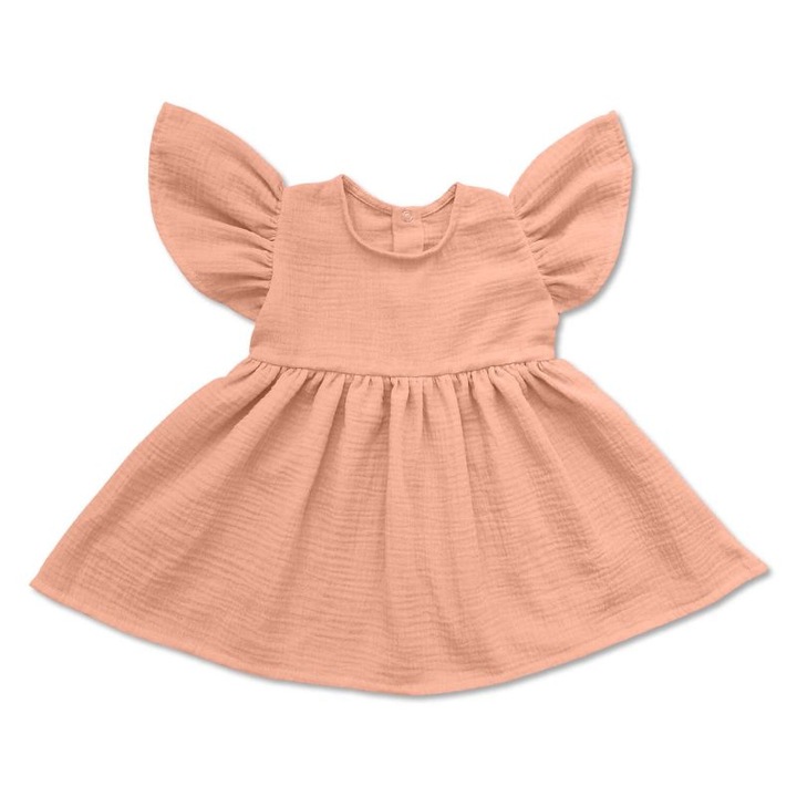 Rochita din muselina cu maneca scurta si volanase Elana, Salmon Pink