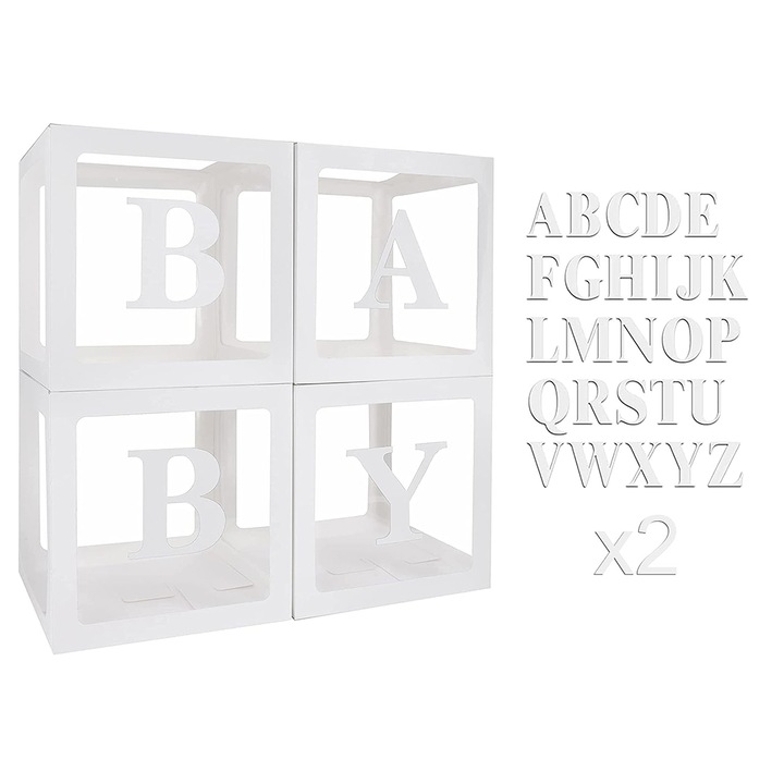 Комплект от 4 прозрачни кутии, GOGOU с два комплекта стикери с 26 букви, За рождени дни и празници