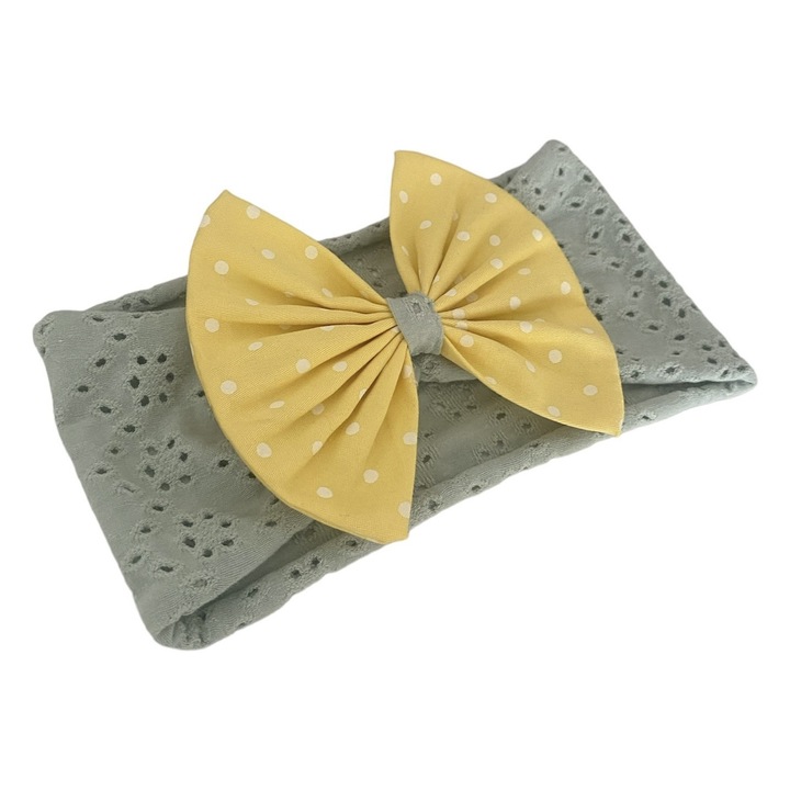 Bentita lata, bumbac perforat verde, cu funda galbena