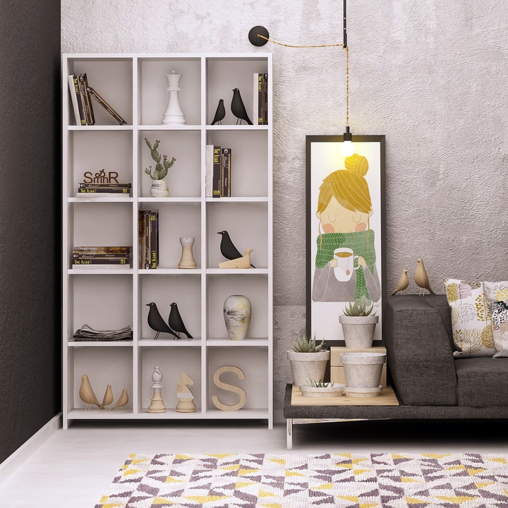 Biblioteca, Pritone, Alb, 90 x 25 x 160 cm