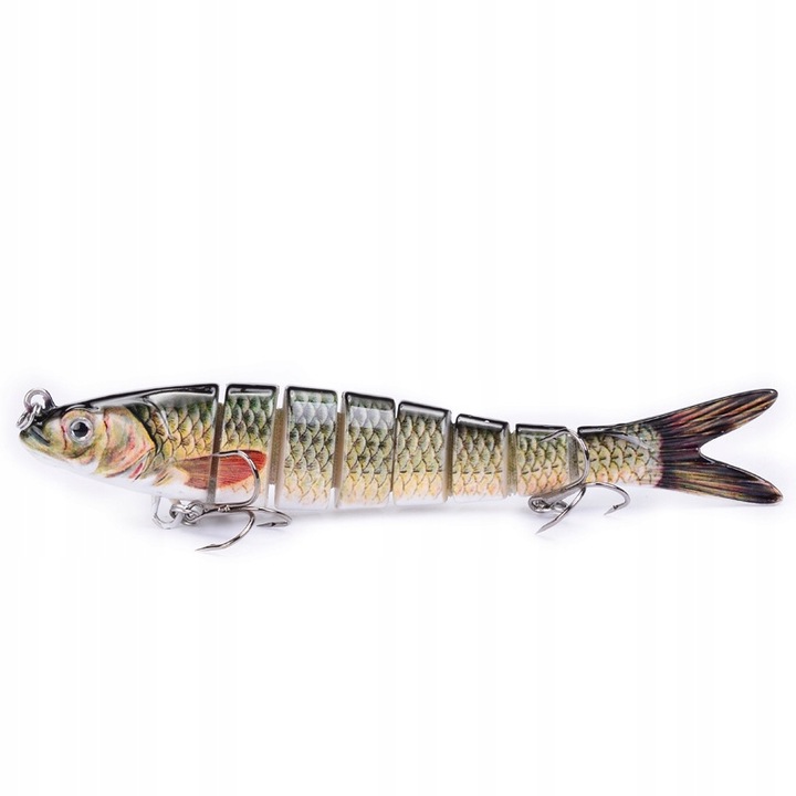 Csuklós wobbler 8 szegmenssel, F146, csuka fogására, süllő, lassan süllyedő, 14 cm, arany