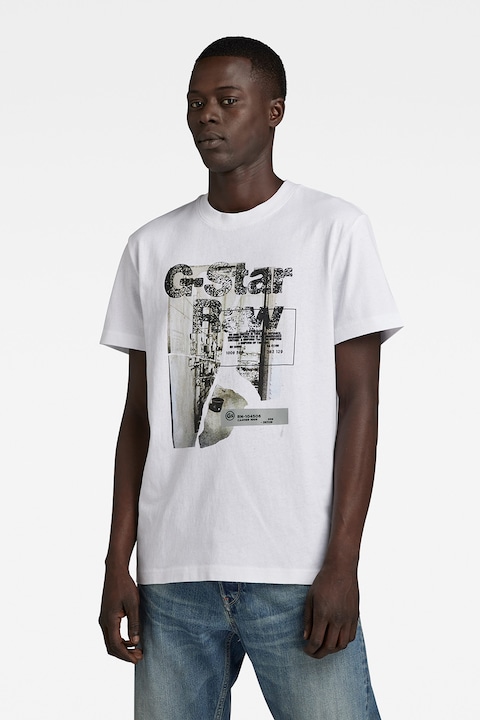 G-Star Raw, Тениска от органичен памук с лого, Бял