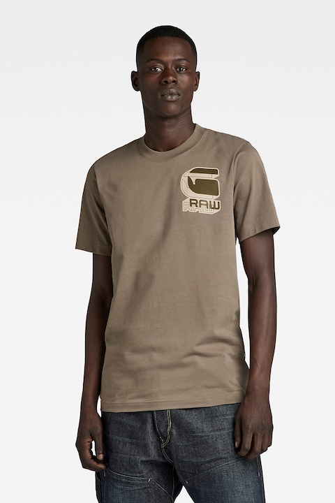 G-Star RAW, Тениска от органичен памук с лого, Бежов