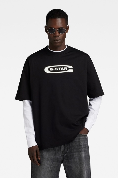 G-Star RAW, Тениска от органичен памук с лого, Черен