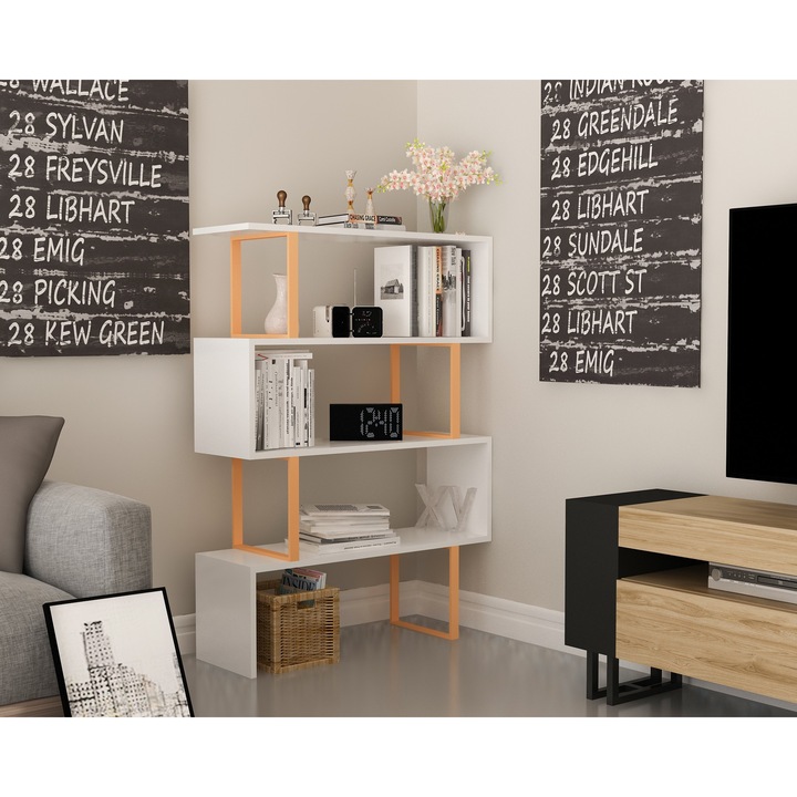 Biblioteca, Adriana, Auriu, Alb, 91 x 29 x 124 cm