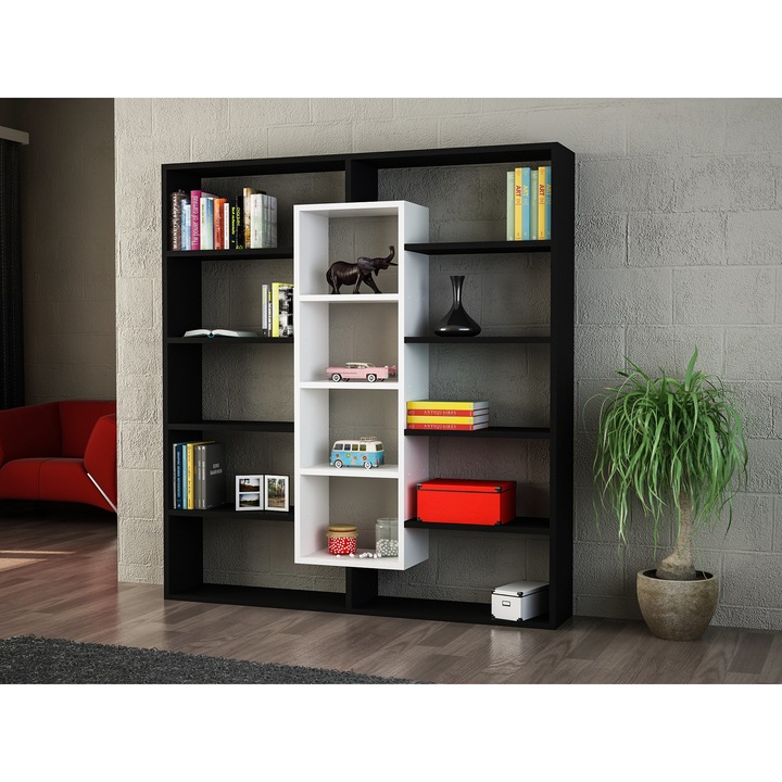 Biblioteca, Ample, Negru, Alb, 125 x 22 x 135 cm