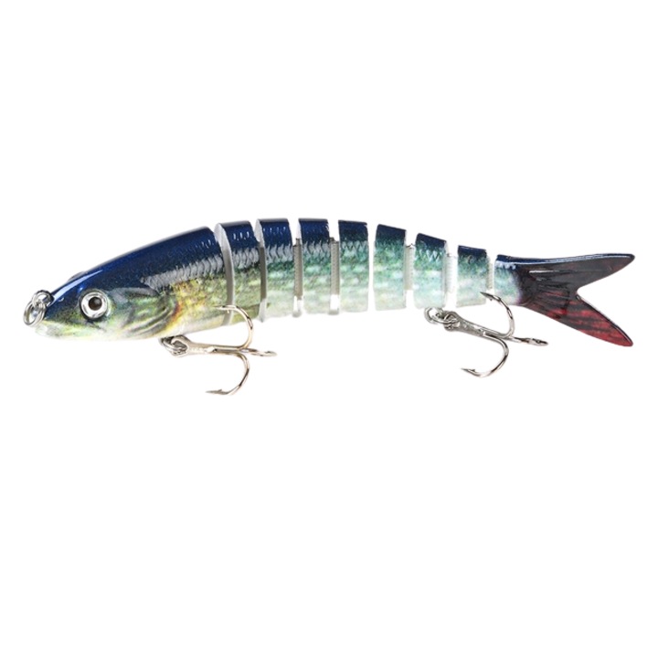 Csuklós wobbler 9 szegmenssel, F145, csuka fogására, Zander, lassan süllyed, 27g, 14 cm, kék