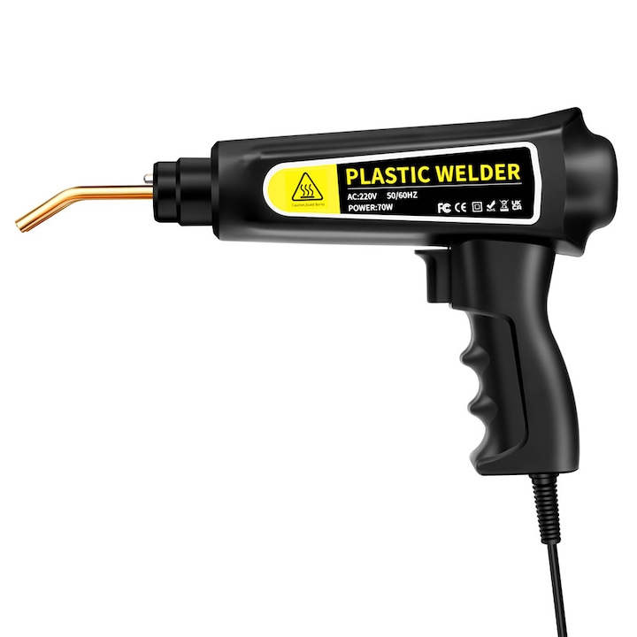 Set Pistol 70W si Capse pentru Lipit Plastic, BOMSTOM, Trusa pentru sudat plastic, kit pentru repararea fisurilor din plastic pentru bare auto, 200 capse si geanta transport inclusa