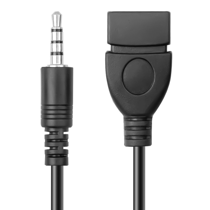 Adaptor Jack Aux De 3.5 Mm La Usb, 4 Pini, Interfata Usb 2.0, Lungime 20 Cm, Negru