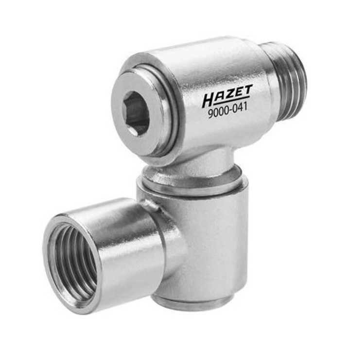 Piesa de conexiune si distributie pentru instalatiile de aer comprimat Hazet, prindere 1/4 inch, permite rotire 360 grade
