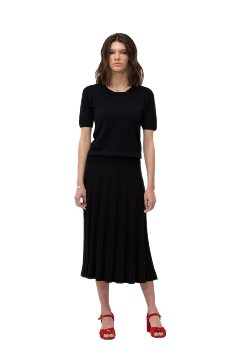 Pulover dama tricotat Hermina maneca scurta MS 115, Negru