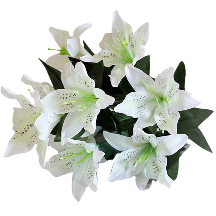 Set 5 Buchete Flori Artificiale, GOGOU®, Crin, Plastic, 38cm Inaltime, alb