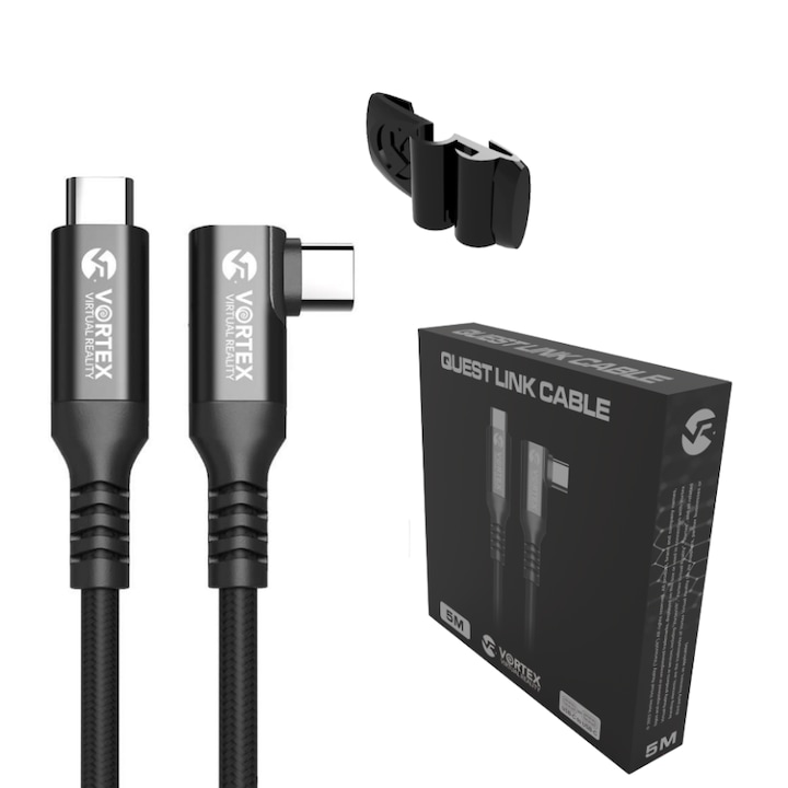 Vortex Virtual Reality Vortex kábel készlet, Oculus Link Vortex VR kábel, 5m, rögzítők, USB-C, Oculus Quest 2, vagy Quest 1 kompatibilitás, SteamVR, SideQuest