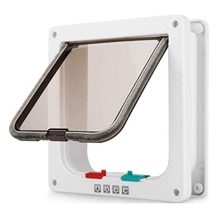 Вратичка за вграждане във врата за домашни любимци, 4 опции на заключване, Бял, 29x25x5,5 см