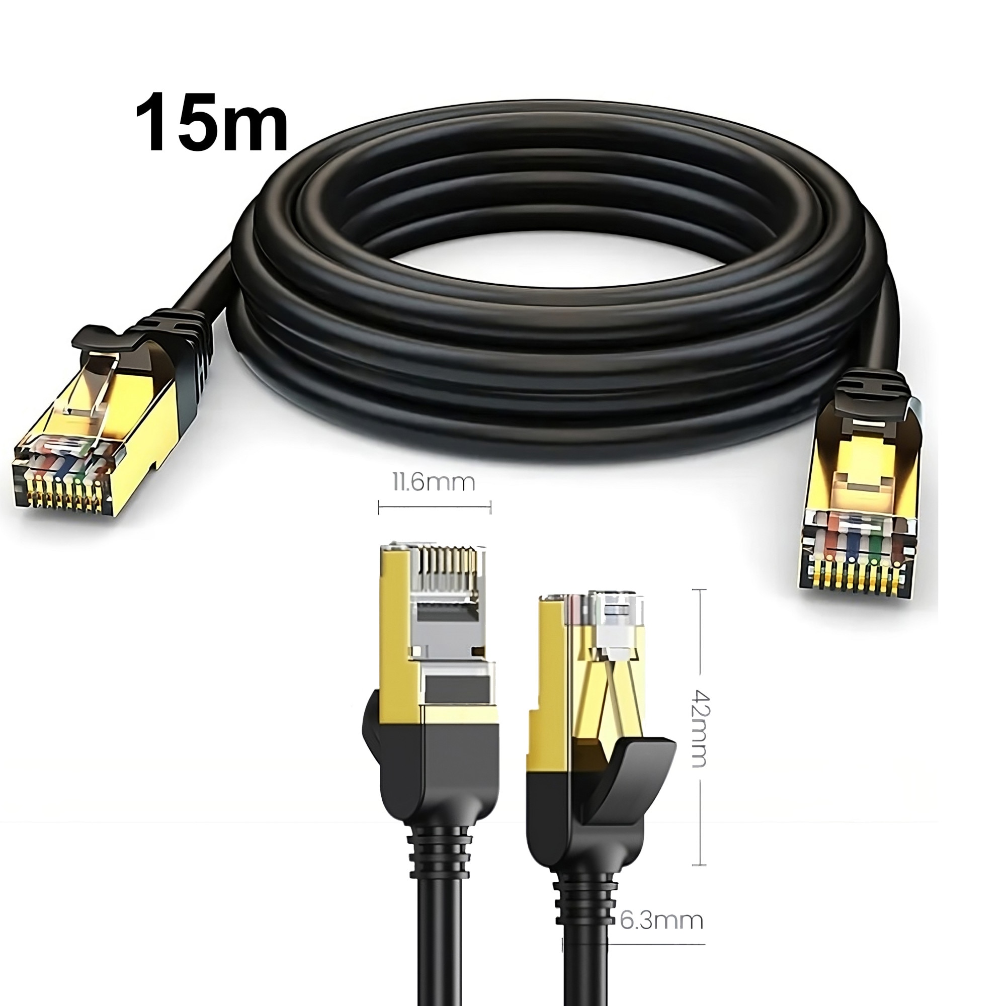 Мрежов кабел, LAN Ethernet UTP CAT6A 6A, щепсел RJ45, 8P8C, 15 м, Черен ...