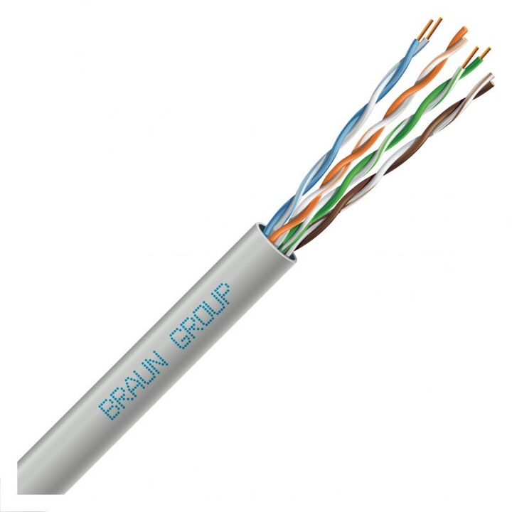 Cablu U/UTP Braun Group, Cat6,250MHz, 1Gigabit Ethernet, manta PVC, de interior, 4x2x0,51mm, 100% cupru solid
