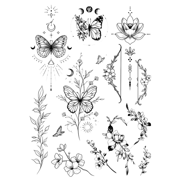 Tatuaj temporar, Flash Tattoos Romania, Nature Harmony, rezistent la apa, aplicare rapida, 15x21 cm