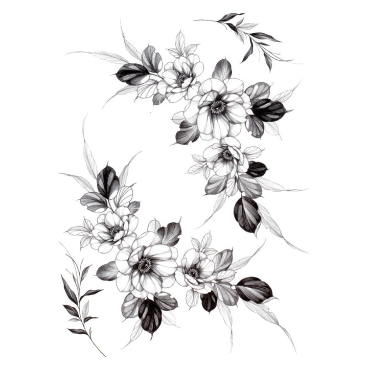 Tatuaj temporar, Flash Tattoos Romania, Twin Flowers, rezistent la apa, aplicare rapida, 15x21 cm