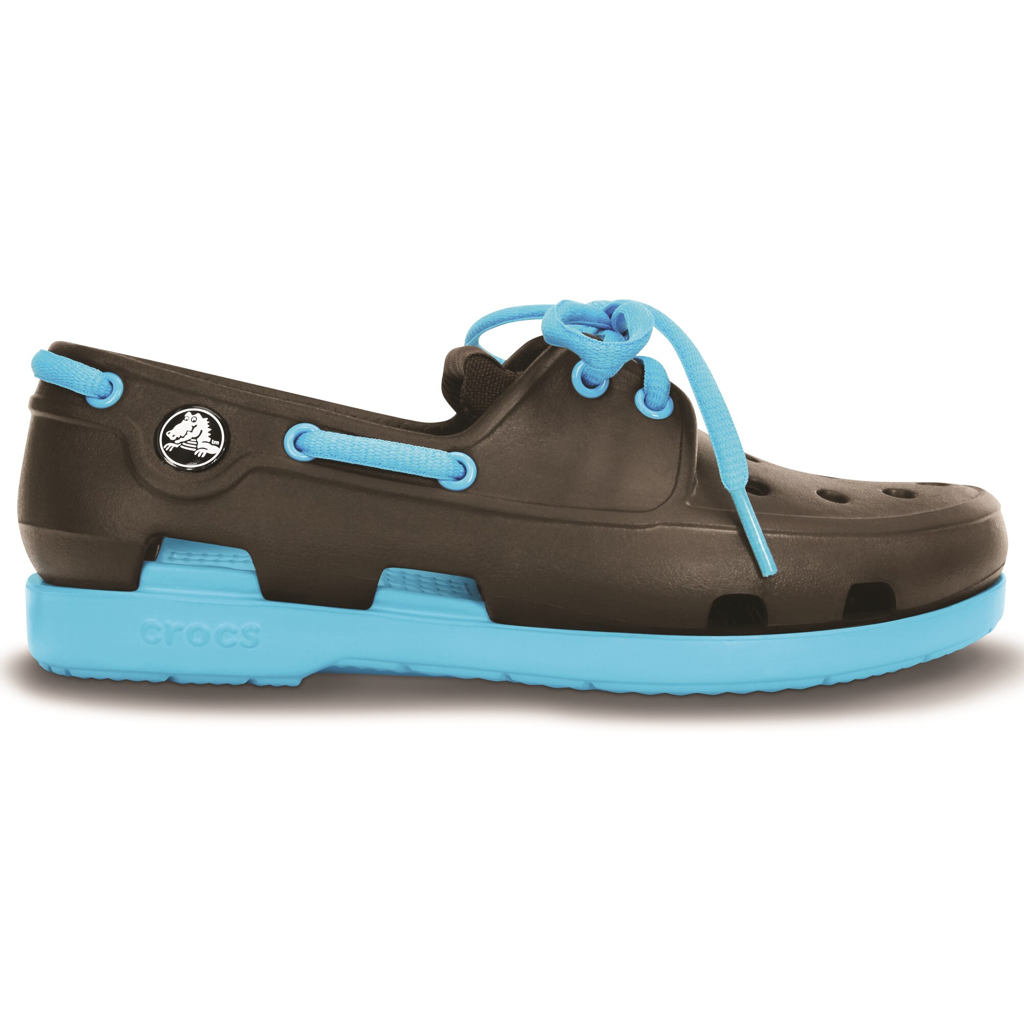 Pantofi Crocs Beach Line Boat Shoe Kids J, Espresso/Electric Blue