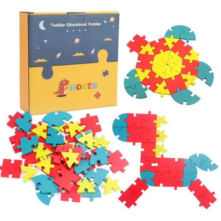 Puzzle pentru copii, Livoyn, Lemn, 1+, Multicolor