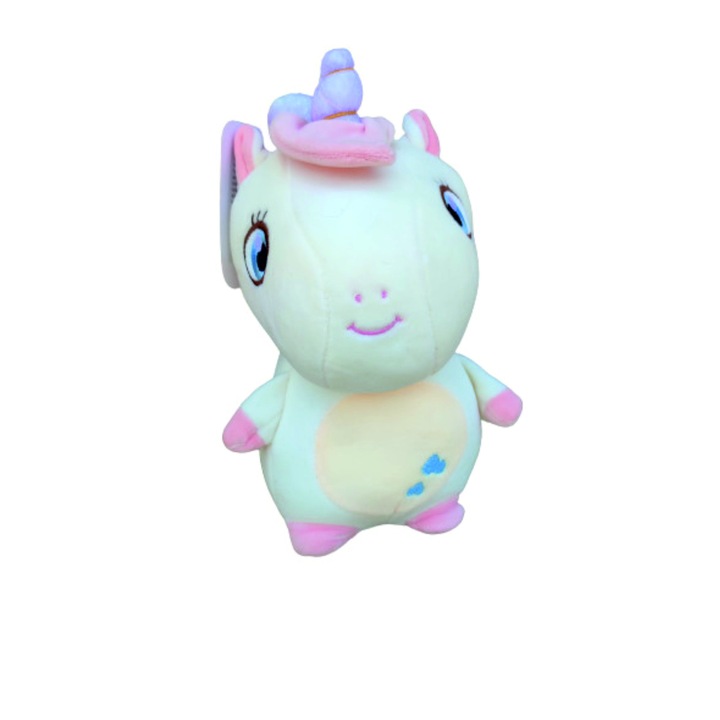 Bebelus de plus unicorn alb cu ochi brodati, Mabadi, Multicolor, 3+