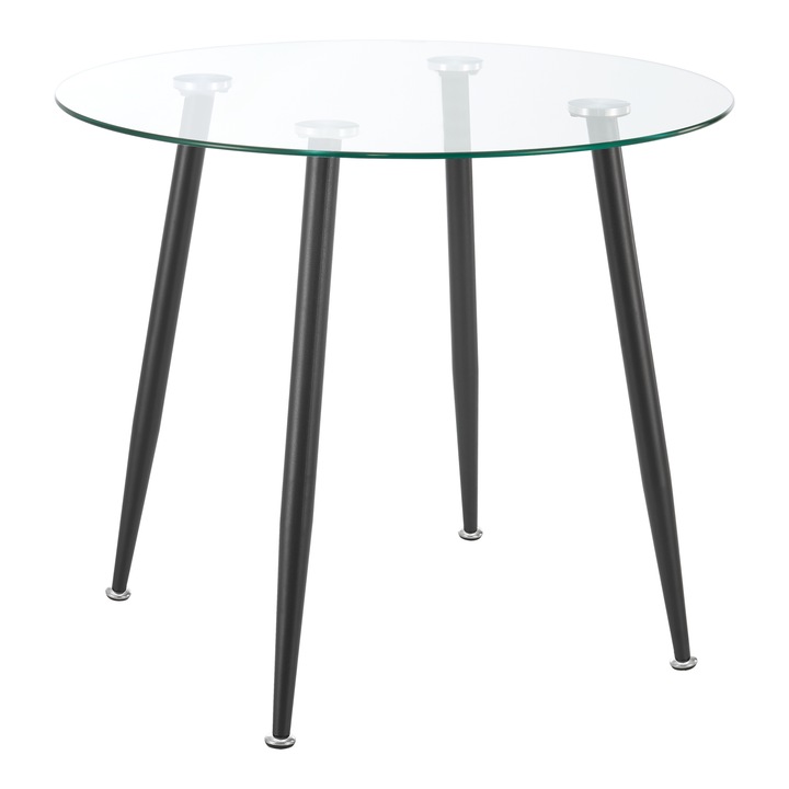 Masa, en.casa, PXXM-0106 Humppila, 75 x 87 cm, sticla, otel, transparent negru, forma rotunda