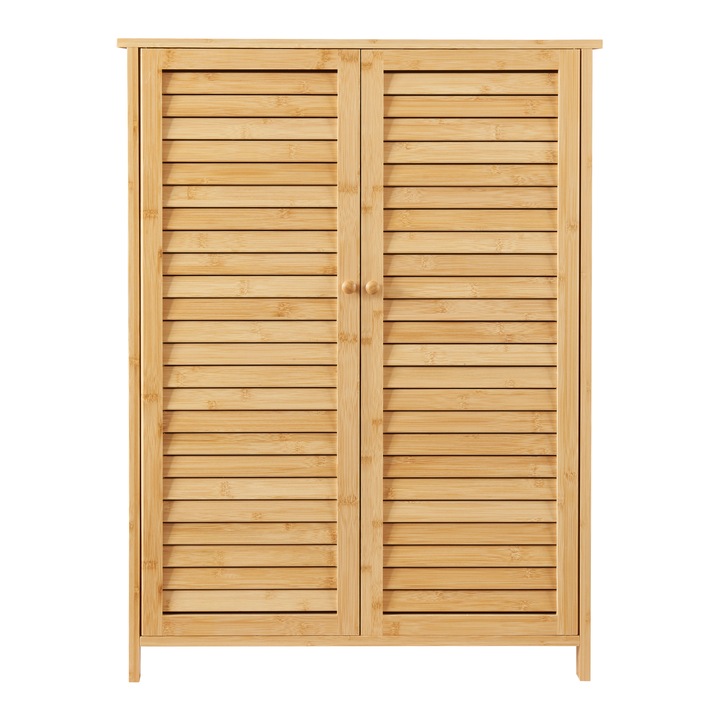 Dulap pantofi, en.casa, PXLR-0122 Klamp, 87,5 x 66 x 33 cm, bambus, natur, cu 5 rafturi si 2 usi