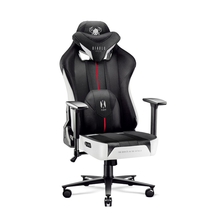 Scaun de gaming, Diablo Chairs, X-Player 2.0, Normal Size, Negru-alb, 124-133 cm