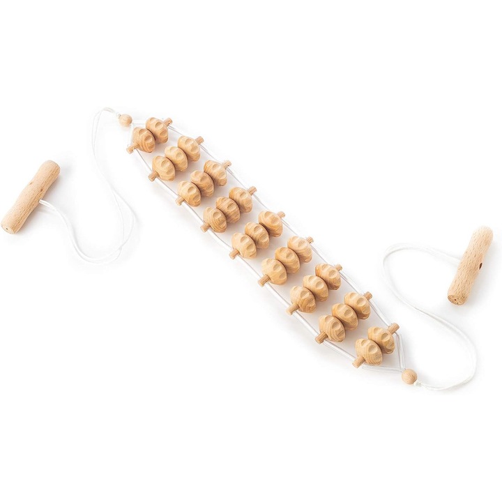 Accesoriu pentru masaj cu role si franghie - TUULI, multifunctionala pentru spate si pentru gat, detensioneaza tensiunea musculara si sustine sanatatea pielii, lungime 1,20 m